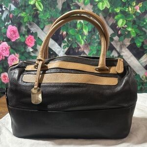 FURLA Two-Tone Leather Satchel Bag - Black & Tan